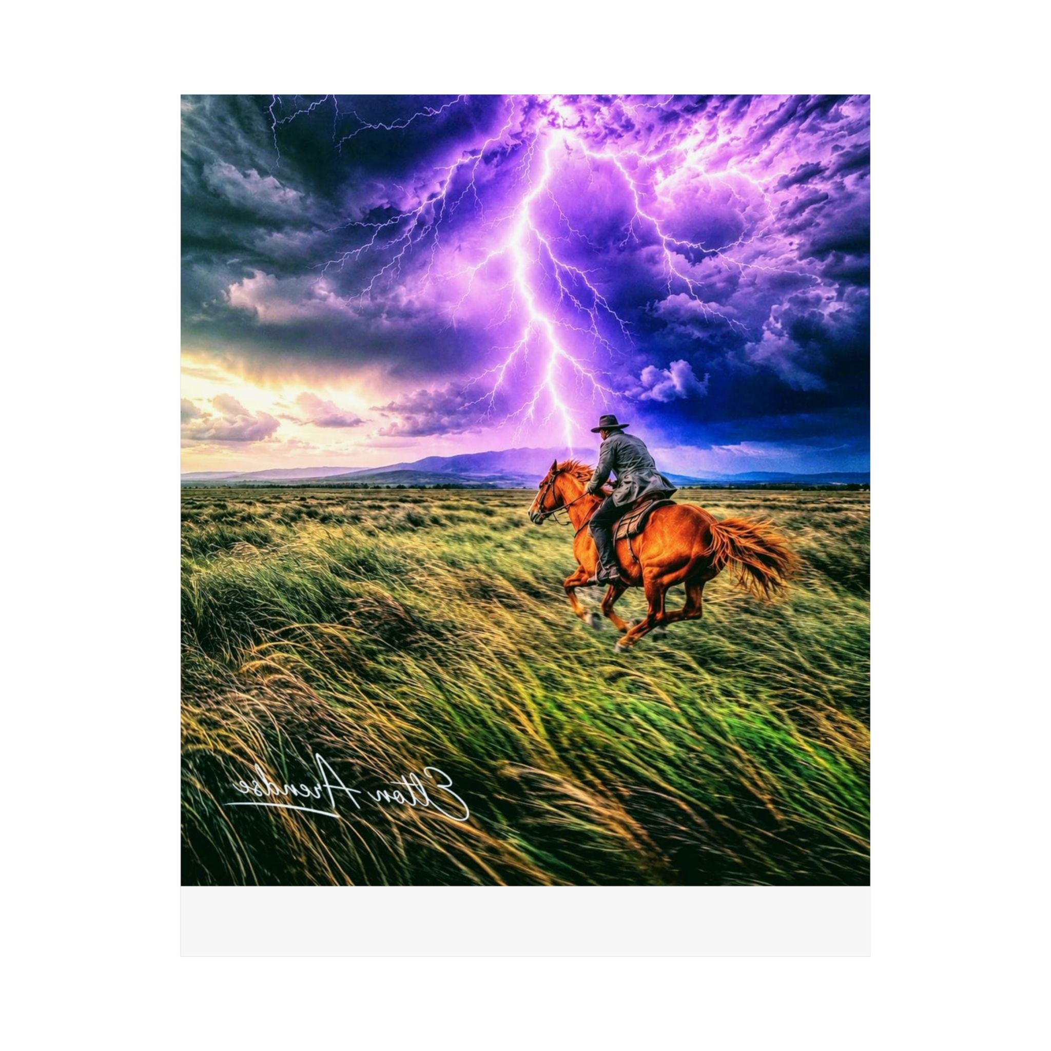 Horse & Lightning Matte Poster — Dramatic Western Wall Art