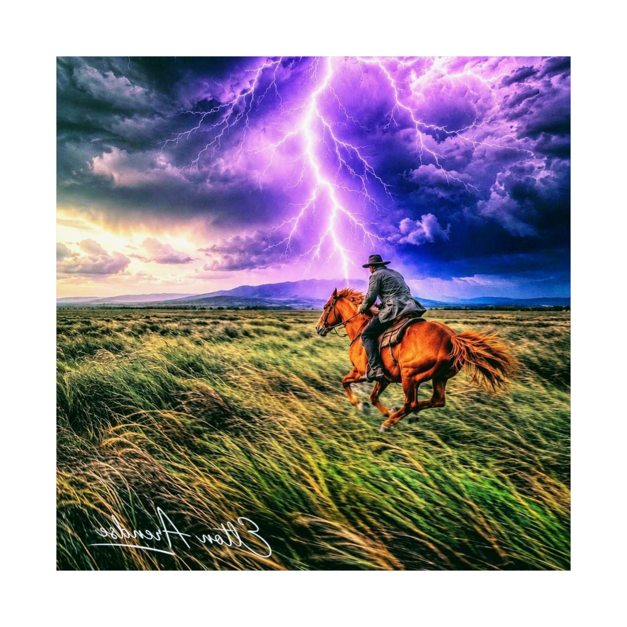 Horse & Lightning Matte Poster — Dramatic Western Wall Art