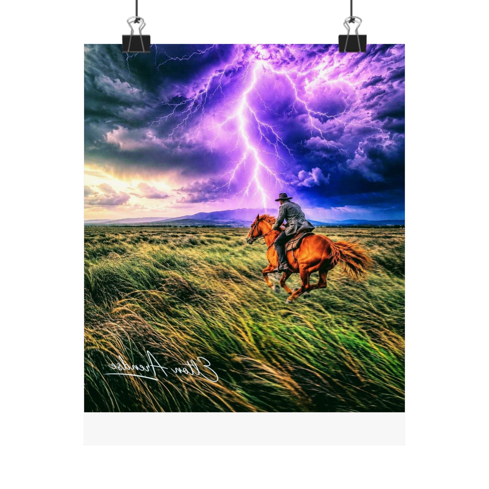 Horse & Lightning Matte Poster — Dramatic Western Wall Art