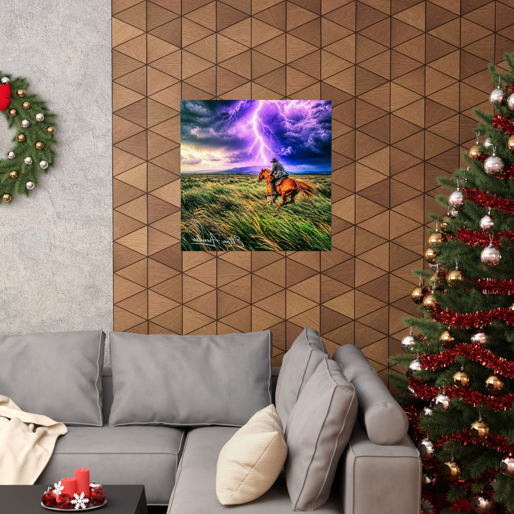Horse & Lightning Matte Poster — Dramatic Western Wall Art