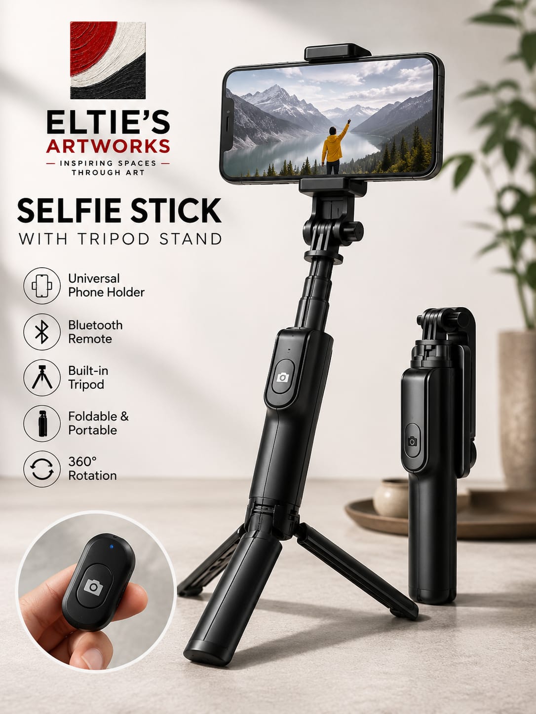 Selfie Stick with Tripod Stand & Bluetooth Remote
